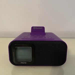 iHome Wireless Bluetooth Wake Sleep Battery Backup Digital Alarm Clock (Purple)